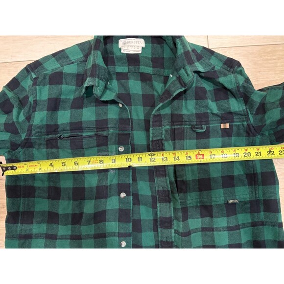 BERETTA Men's Size L Green Black Check Plaid Flannel Shirt 100% Cotton - Picture 8 of 9